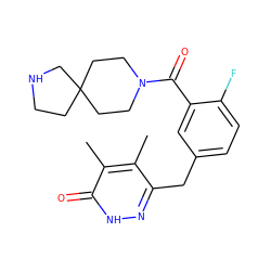 Cc1c(Cc2ccc(F)c(C(=O)N3CCC4(CCNC4)CC3)c2)n[nH]c(=O)c1C ZINC000045364985