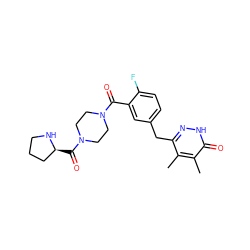 Cc1c(Cc2ccc(F)c(C(=O)N3CCN(C(=O)[C@H]4CCCN4)CC3)c2)n[nH]c(=O)c1C ZINC000045387671