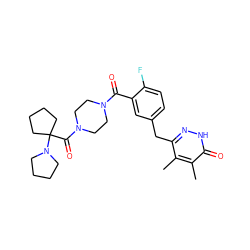 Cc1c(Cc2ccc(F)c(C(=O)N3CCN(C(=O)C4(N5CCCC5)CCCC4)CC3)c2)n[nH]c(=O)c1C ZINC000045356276