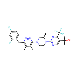 Cc1c(Cc2ccc(F)cc2F)nnc(N2CCN(c3ncc(C(C)(C)O)c(C(F)(F)F)n3)[C@H](C)C2)c1C ZINC000167939962