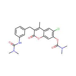 Cc1c(Cc2cccc(NC(=O)N(C)C)c2)c(=O)oc2cc(OC(=O)N(C)C)c(Cl)cc12 ZINC000103283473