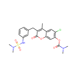 Cc1c(Cc2cccc(NS(=O)(=O)N(C)C)c2)c(=O)oc2cc(OC(=O)N(C)C)c(Cl)cc12 ZINC000103283469