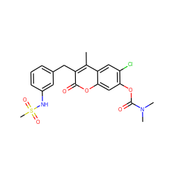 Cc1c(Cc2cccc(NS(C)(=O)=O)c2)c(=O)oc2cc(OC(=O)N(C)C)c(Cl)cc12 ZINC000103283476