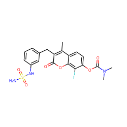 Cc1c(Cc2cccc(NS(N)(=O)=O)c2)c(=O)oc2c(F)c(OC(=O)N(C)C)ccc12 ZINC000103251026