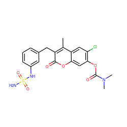 Cc1c(Cc2cccc(NS(N)(=O)=O)c2)c(=O)oc2cc(OC(=O)N(C)C)c(Cl)cc12 ZINC000103283463