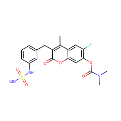 Cc1c(Cc2cccc(NS(N)(=O)=O)c2)c(=O)oc2cc(OC(=O)N(C)C)c(F)cc12 ZINC000103251023