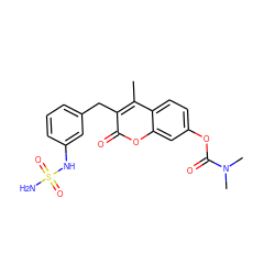 Cc1c(Cc2cccc(NS(N)(=O)=O)c2)c(=O)oc2cc(OC(=O)N(C)C)ccc12 ZINC000103251002