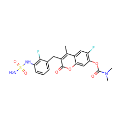 Cc1c(Cc2cccc(NS(N)(=O)=O)c2F)c(=O)oc2cc(OC(=O)N(C)C)c(F)cc12 ZINC000103283504