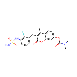 Cc1c(Cc2cccc(NS(N)(=O)=O)c2F)c(=O)oc2cc(OC(=O)N(C)C)ccc12 ZINC000103251004