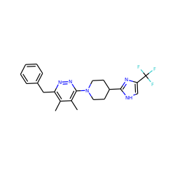 Cc1c(Cc2ccccc2)nnc(N2CCC(c3nc(C(F)(F)F)c[nH]3)CC2)c1C ZINC000168346090