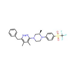 Cc1c(Cc2ccccc2)nnc(N2CCN(c3ccc(S(=O)(=O)C(F)(F)F)cc3)[C@H](C)C2)c1C ZINC000117264185