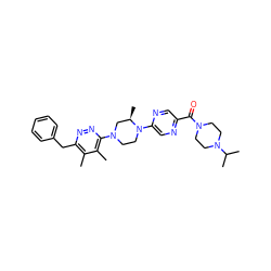 Cc1c(Cc2ccccc2)nnc(N2CCN(c3cnc(C(=O)N4CCN(C(C)C)CC4)cn3)[C@H](C)C2)c1C ZINC000201150468