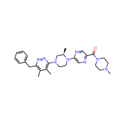 Cc1c(Cc2ccccc2)nnc(N2CCN(c3cnc(C(=O)N4CCN(C)CC4)cn3)[C@H](C)C2)c1C ZINC000201145082