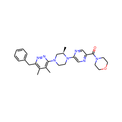 Cc1c(Cc2ccccc2)nnc(N2CCN(c3cnc(C(=O)N4CCOCC4)cn3)[C@H](C)C2)c1C ZINC000201149737