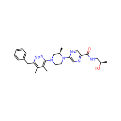 Cc1c(Cc2ccccc2)nnc(N2CCN(c3cnc(C(=O)NC[C@@H](C)O)cn3)[C@H](C)C2)c1C ZINC000201150230