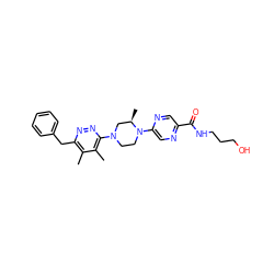 Cc1c(Cc2ccccc2)nnc(N2CCN(c3cnc(C(=O)NCCCO)cn3)[C@H](C)C2)c1C ZINC000201147877