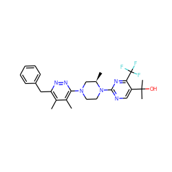 Cc1c(Cc2ccccc2)nnc(N2CCN(c3ncc(C(C)(C)O)c(C(F)(F)F)n3)[C@H](C)C2)c1C ZINC000201147468