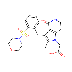 Cc1c(Cc2ccccc2S(=O)(=O)N2CCOCC2)c2c(n1CC(=O)O)CCNC2=O ZINC000199418502