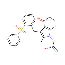 Cc1c(Cc2ccccc2S(=O)(=O)c2ccccc2)c2c(n1CC(=O)O)CCNC2=O ZINC000205449015