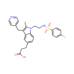 Cc1c(Cc2ccncc2)c2cc(CCC(=O)O)ccc2n1CCNS(=O)(=O)c1ccc(F)cc1 ZINC000026825795