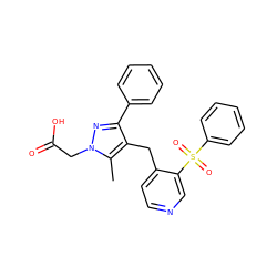 Cc1c(Cc2ccncc2S(=O)(=O)c2ccccc2)c(-c2ccccc2)nn1CC(=O)O ZINC000103237935