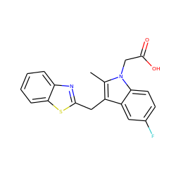 Cc1c(Cc2nc3ccccc3s2)c2cc(F)ccc2n1CC(=O)O ZINC000038345115