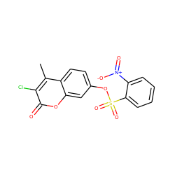 Cc1c(Cl)c(=O)oc2cc(OS(=O)(=O)c3ccccc3[N+](=O)[O-])ccc12 ZINC001772576835