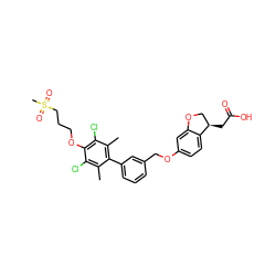 Cc1c(Cl)c(OCCCS(C)(=O)=O)c(Cl)c(C)c1-c1cccc(COc2ccc3c(c2)OC[C@H]3CC(=O)O)c1 ZINC000084756803