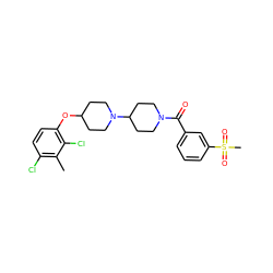 Cc1c(Cl)ccc(OC2CCN(C3CCN(C(=O)c4cccc(S(C)(=O)=O)c4)CC3)CC2)c1Cl ZINC000095555836