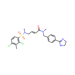 Cc1c(Cl)ccc(S(=O)(=O)N(C)C/C=C/C(=O)N(C)Cc2ccc(C3=NCCN3)cc2)c1Cl ZINC000084730454