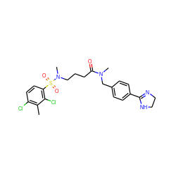 Cc1c(Cl)ccc(S(=O)(=O)N(C)CCCC(=O)N(C)Cc2ccc(C3=NCCN3)cc2)c1Cl ZINC000084731154