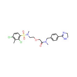 Cc1c(Cl)ccc(S(=O)(=O)N(C)CCOCC(=O)N(C)Cc2ccc(C3=NCCN3)cc2)c1Cl ZINC000084730451