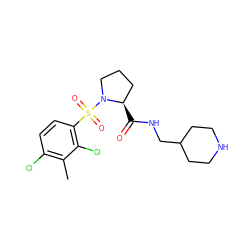 Cc1c(Cl)ccc(S(=O)(=O)N2CCC[C@H]2C(=O)NCC2CCNCC2)c1Cl ZINC000084739618