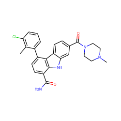 Cc1c(Cl)cccc1-c1ccc(C(N)=O)c2[nH]c3cc(C(=O)N4CCN(C)CC4)ccc3c12 ZINC000473121156