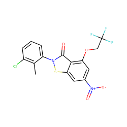 Cc1c(Cl)cccc1-n1sc2cc([N+](=O)[O-])cc(OCC(F)(F)F)c2c1=O ZINC000001430603