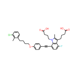 Cc1c(Cl)cccc1CCCCOc1ccc(C#Cc2ccc(F)c3c(CCCC(=O)O)c(C)n(CCCC(=O)O)c23)cc1 ZINC000114184674