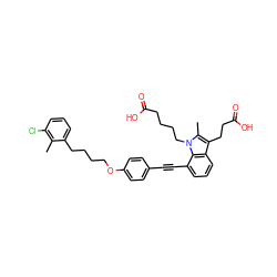 Cc1c(Cl)cccc1CCCCOc1ccc(C#Cc2cccc3c(CCC(=O)O)c(C)n(CCCCC(=O)O)c23)cc1 ZINC000473247199