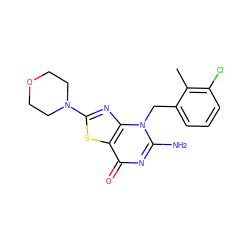 Cc1c(Cl)cccc1Cn1c(N)nc(=O)c2sc(N3CCOCC3)nc21 ZINC000084731754