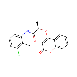 Cc1c(Cl)cccc1NC(=O)[C@@H](C)Oc1cc(=O)oc2ccccc12 ZINC000095580580