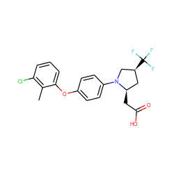 Cc1c(Cl)cccc1Oc1ccc(N2C[C@@H](C(F)(F)F)C[C@H]2CC(=O)O)cc1 ZINC000116591294