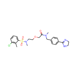 Cc1c(Cl)cccc1S(=O)(=O)N(C)CCOCC(=O)N(C)Cc1ccc(C2=NCCN2)cc1 ZINC000084731655