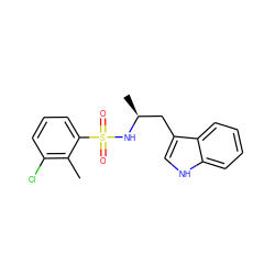 Cc1c(Cl)cccc1S(=O)(=O)N[C@@H](C)Cc1c[nH]c2ccccc12 ZINC000028820557