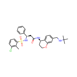 Cc1c(Cl)cccc1S(=O)(=O)N[C@H](CC(=O)N[C@@H]1CCOc2cc(CNC(C)(C)C)ccc21)c1ccccc1 ZINC000028642725