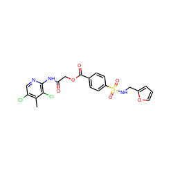 Cc1c(Cl)cnc(NC(=O)COC(=O)c2ccc(S(=O)(=O)NCc3ccco3)cc2)c1Cl ZINC000002617158