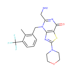 Cc1c(Cn2c(CN)nc(=O)c3sc(N4CCOCC4)nc32)cccc1C(F)(F)F ZINC000084688797