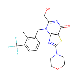 Cc1c(Cn2c(CO)nc(=O)c3sc(N4CCOCC4)nc32)cccc1C(F)(F)F ZINC000084741847