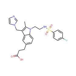 Cc1c(Cn2ccnc2)c2cc(CCC(=O)O)ccc2n1CCNS(=O)(=O)c1ccc(F)cc1 ZINC000013765888