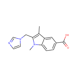 Cc1c(Cn2ccnc2)n(C)c2ccc(C(=O)O)cc12 ZINC000029400856