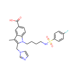 Cc1c(Cn2ccnc2)n(CCCCNS(=O)(=O)c2ccc(F)cc2)c2ccc(C(=O)O)cc12 ZINC000026820709