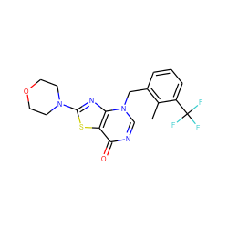 Cc1c(Cn2cnc(=O)c3sc(N4CCOCC4)nc32)cccc1C(F)(F)F ZINC000084730981